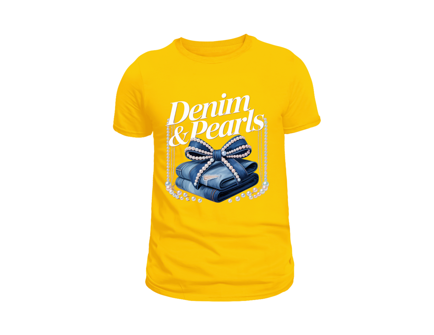 DENIM AND PEARLS TEE SHIRT WITH PEARL SWING