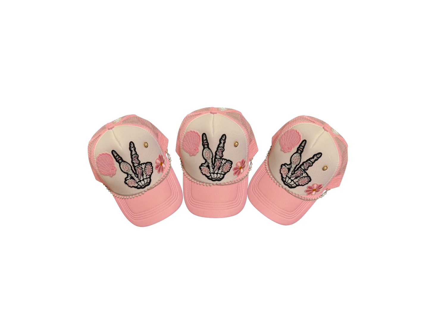 PINK SKELTON FINGER TRUCKER HAT