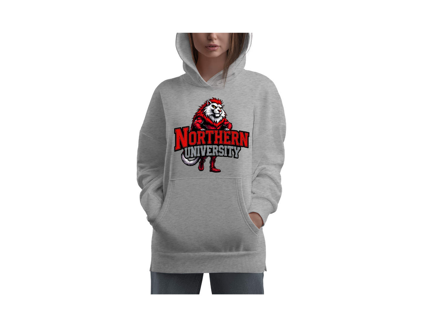 NORTHERN UNIVERSITY RED AND WHITE HOODIE