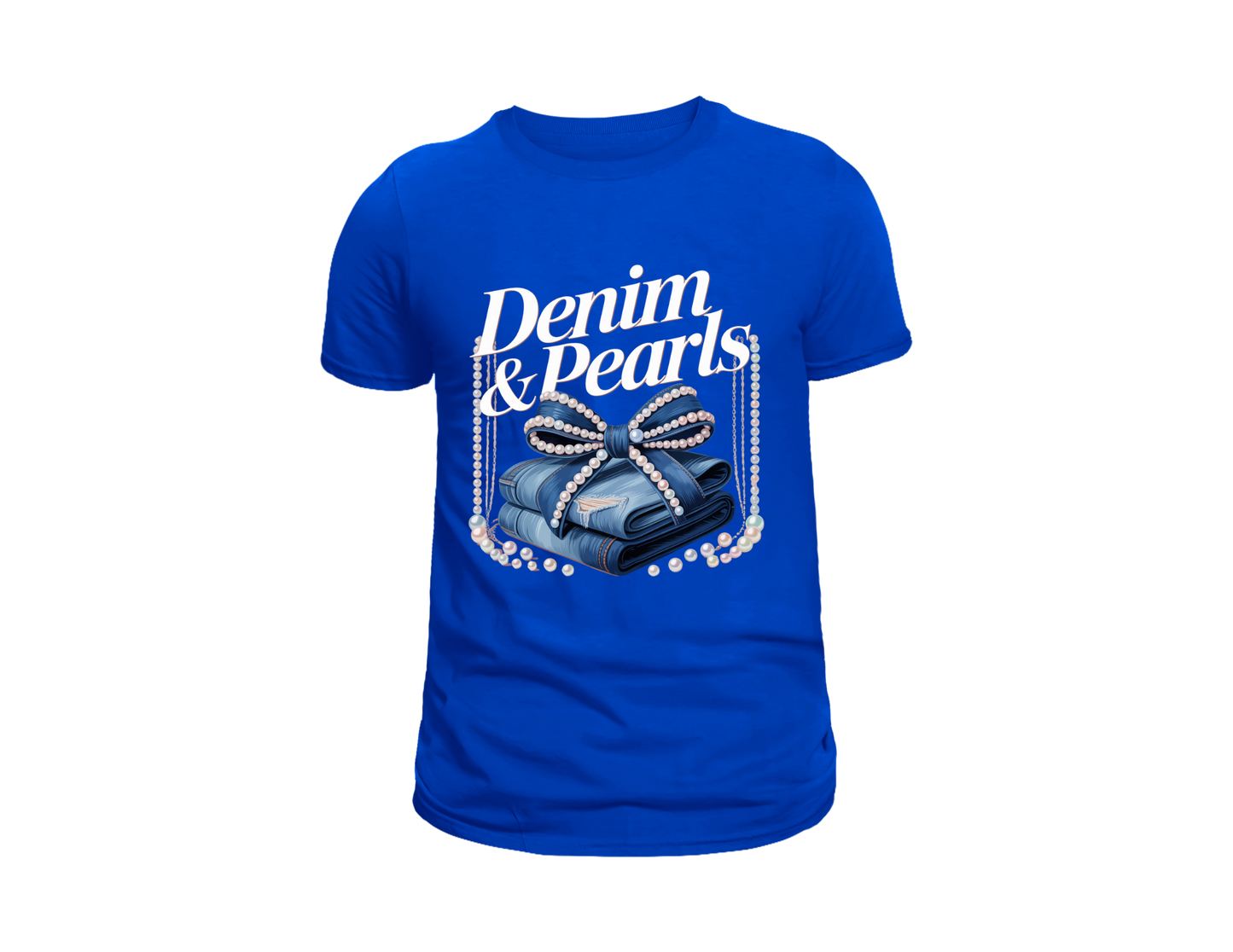 DENIM AND PEARLS TEE SHIRT WITH PEARL SWING