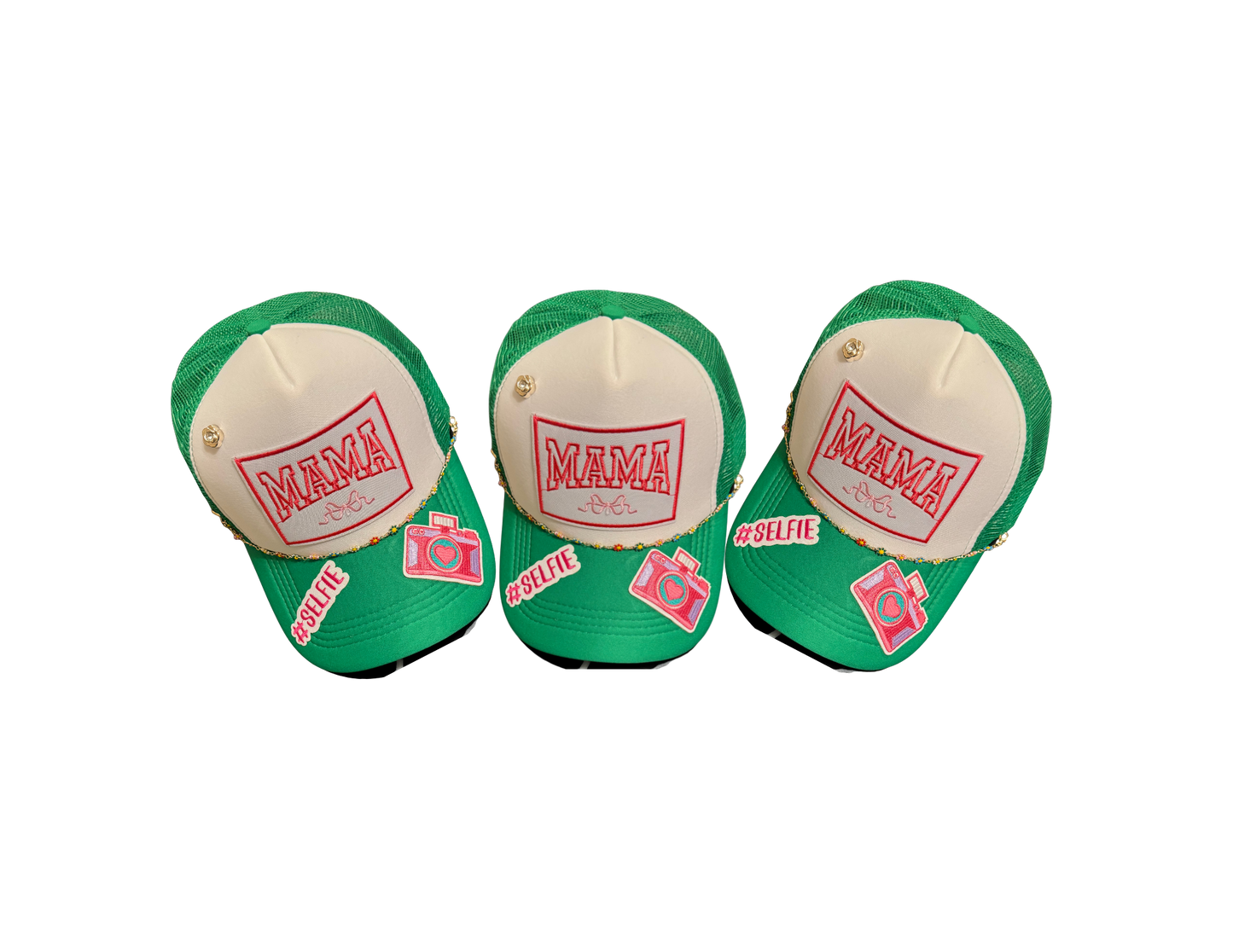 GREEN MAMA SELFIE TRUCKER HAT