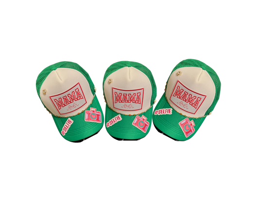 GREEN MAMA SELFIE TRUCKER HAT